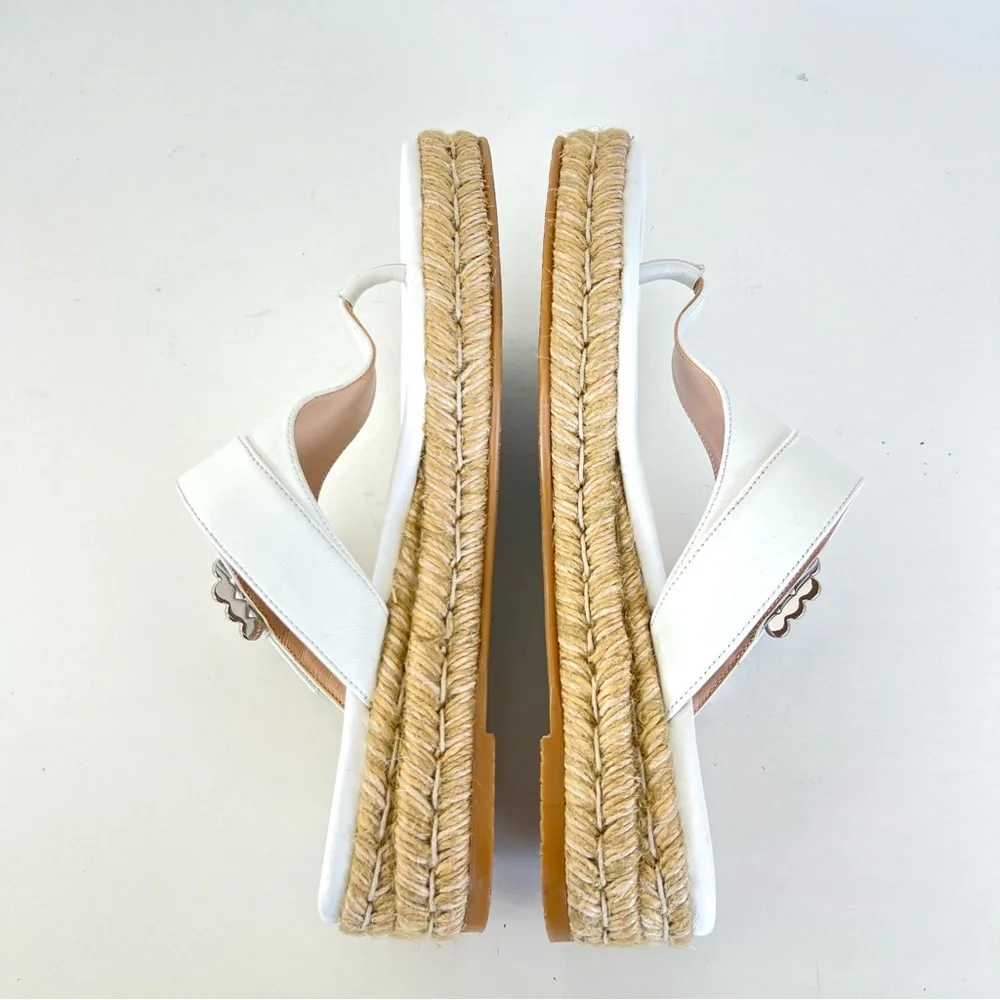 STUART WEITZMAN White Leather Pearl Buckle Thong Slip Espadrille Sandals Sz 6.5